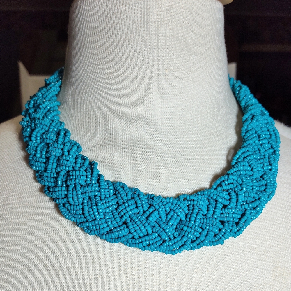Turquoise Beaded Braided Necklace NWOT